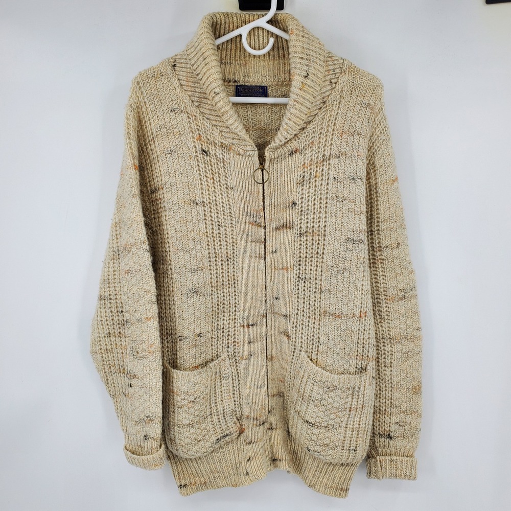 Pendleton Vintage Wool Zip Cardigan Sweater Shawl Collar Tan Grandpa Mens M USA